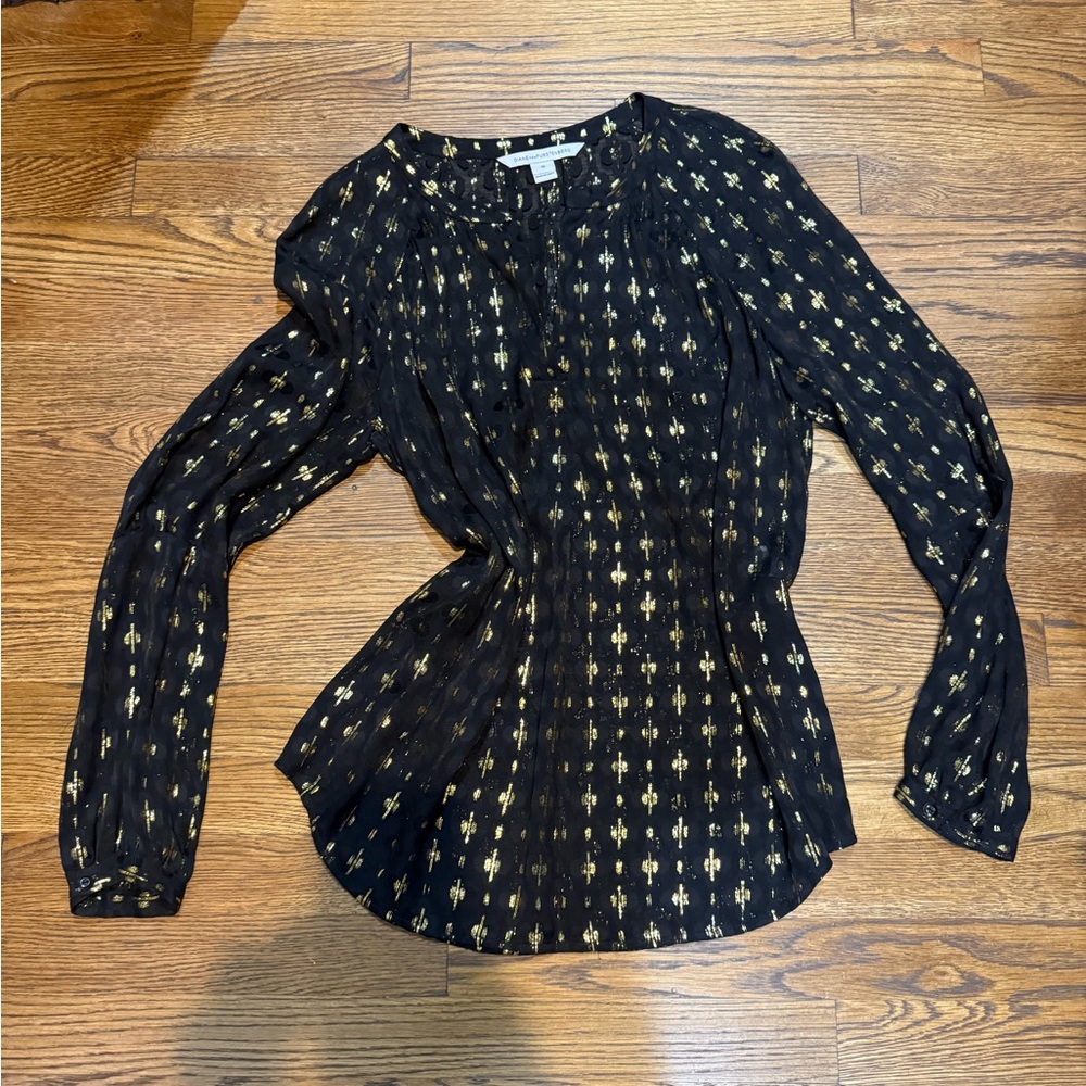 Diane Von Furstenberg Black and Gold Blouse
